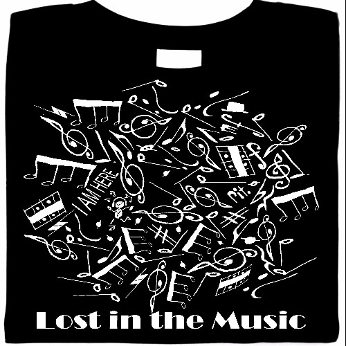 Lost In The Music Shirt Graphic Image Of A Person Among Musical Notes